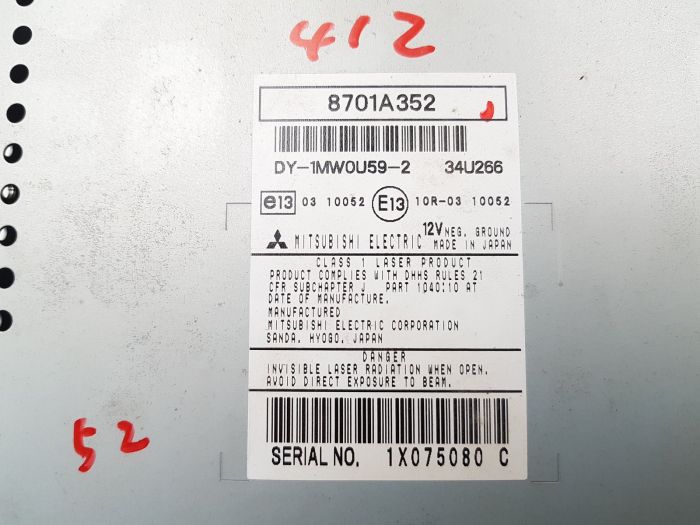 Cd Radio Player Mitsubishi ASX 8701A352 34U266 DY-1MW0U59-2