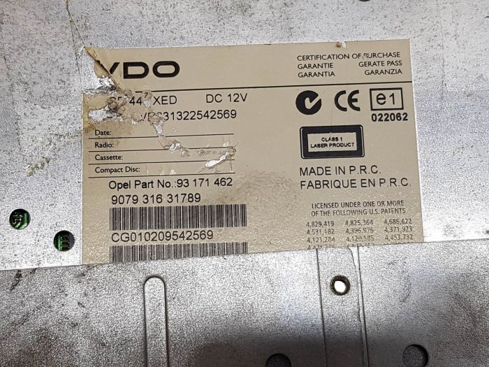 Radio CD Player Opel 93171462 CD 441 XED VDO - used