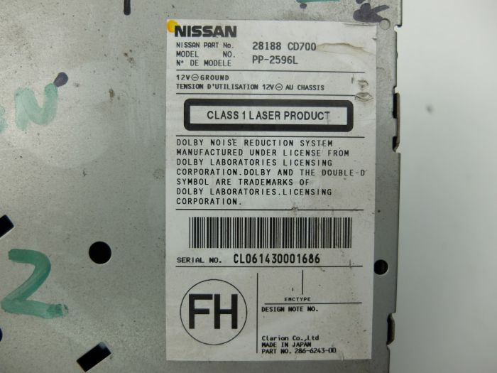 Radio Cassette Player CD Nissan 350Z 28188CD700 PP-2596L