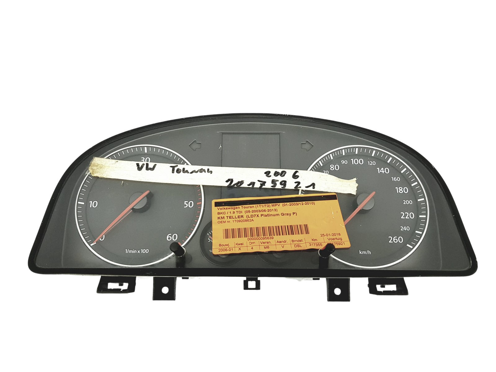 Speedometer/Instrument Cluster VW Touran 1T0920862A Siemens VDO 52343 main product photo