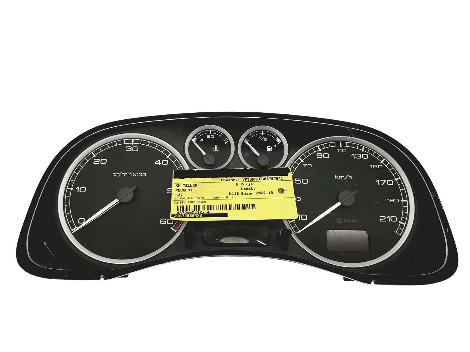 Speedometer/Instrument Cluster Peugeot 307 9646742480 0R00 Sagem 30981 main product photo