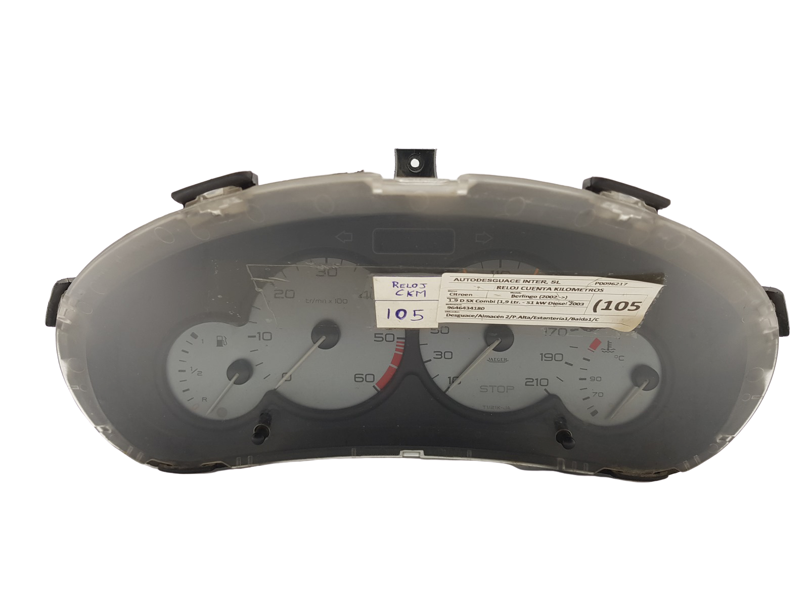 Speedometer/Instrument Cluster 206 Berlingo 1 9646434180 000707503 PSA 26948 main product photo