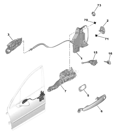 Door Lock Mechansim Original Front Right Peugeot 407 9136FE main product photo