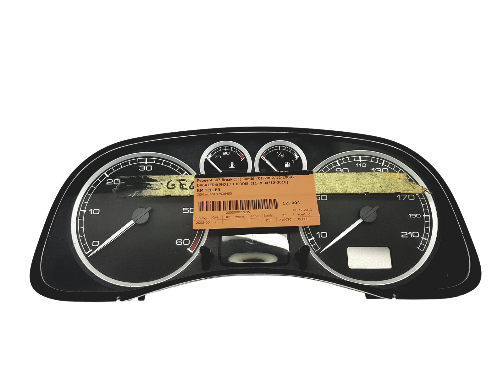 Speedometer/Instrument Cluster Peugeot 307 9647538480 A01 53255 main product photo